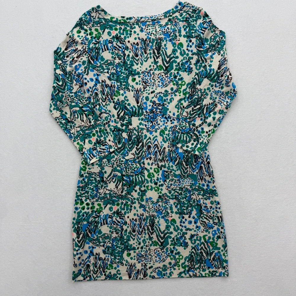 Lilly Pulitzer Women's M Medium Shift Dress Green Blue Long Sleeve Pima Cotton - Picture 3 of 5